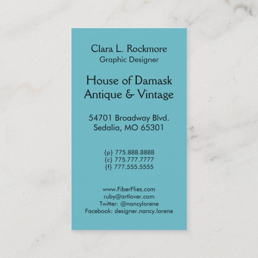 ティール（緑がかった色）の青のビロード、円形浮彫りおよびバーガンディを切って下さい 名刺 (裏面)