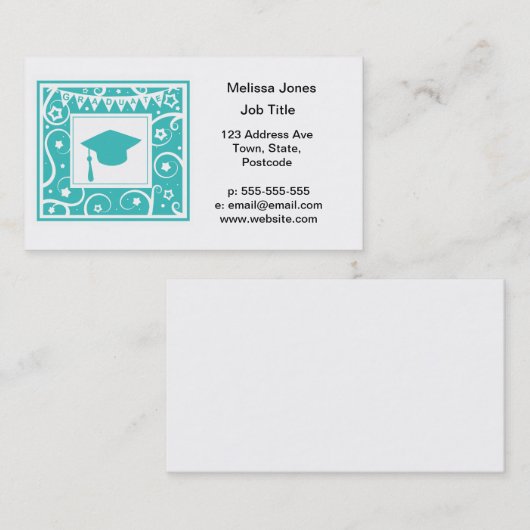 ティール(緑がかった色)の青の卒業生乳鉢板帽子 コーリングカード (正面/裏面)