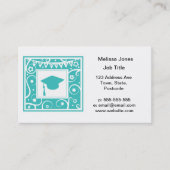 ティール（緑がかった色）の青の卒業生乳鉢板帽子 コーリングカード (正面)