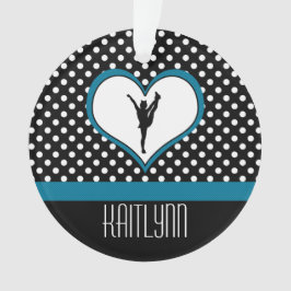 ティール（緑がかった色）の青の応援のポルカ点々のあるなハート オーナメント