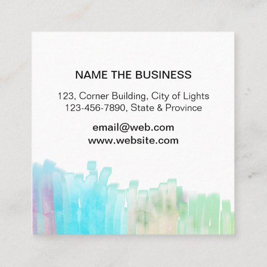 ティール(緑がかった色)の青の抽象芸術のモダンなペンキの水彩画の芸術家 スクエア名刺 (裏面)