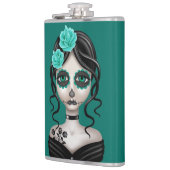 ティール（緑がかった色）の青の死んだ女の子の悲しい日 フラスク (左)