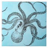 ティール(緑がかった色)の青の水彩画のヴィンテージの19世紀のタコ タイル (正面)