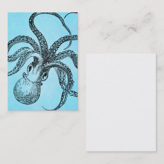 ティール（緑がかった色）の青の水彩画のヴィンテージの19世紀のタコ 名刺 (正面/裏面)