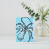 ティール（緑がかった色）の青の水彩画のヴィンテージの19世紀のタコ 名刺 (スタンド正面)