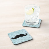 ティール(緑がかった色)の青の水玉模様のおもしろいで黒い髭 コースター (右側)