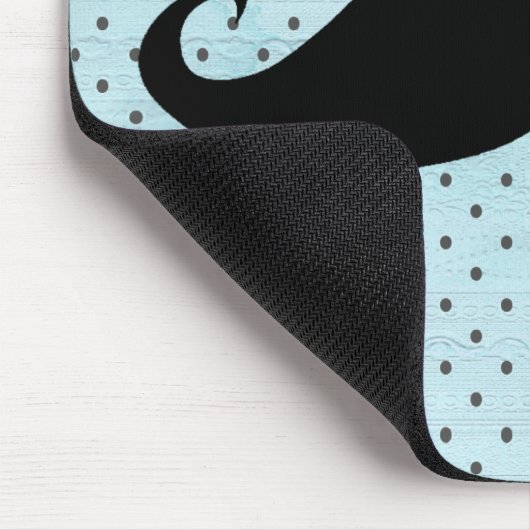 ティール(緑がかった色)の青の水玉模様のおもしろいで黒い髭 マウスパッド (コーナー)