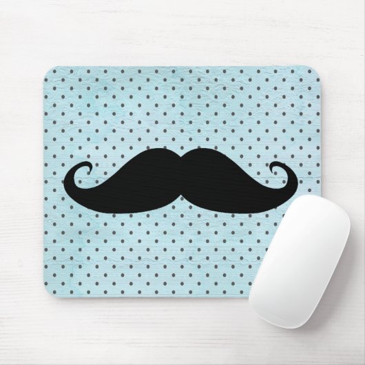 ティール(緑がかった色)の青の水玉模様のおもしろいで黒い髭 マウスパッド (マウス)