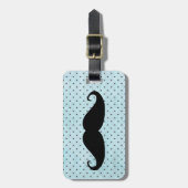 ティール（緑がかった色）の青の水玉模様のおもしろいで黒い髭 ラゲッジタグ (正面縦)