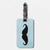 ティール（緑がかった色）の青の水玉模様のおもしろいで黒い髭 ラゲッジタグ (裏面縦)
