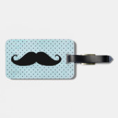 ティール（緑がかった色）の青の水玉模様のおもしろいで黒い髭 ラゲッジタグ (裏面横)