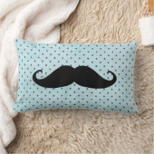 ティール(緑がかった色)の青の水玉模様のおもしろいで黒い髭 ランバークッション (ブランケット)