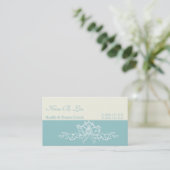 ティール(緑がかった色)の青の粋な白蓮教の花のヨガ 名刺 (スタンド正面)