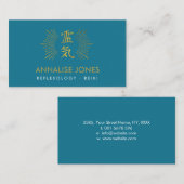 ティール(緑がかった色)の青の金ゴールドの霊気の治療の記号 名刺 (正面/裏面)