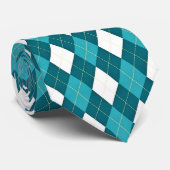 ティール（緑がかった色）の青及び白い(パターンデザインの) ~~~のアーガイル ネクタイ (ロール)