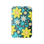 ティール(緑がかった色)の青及び黄色の花のガーリーなパターン バスマット (正面縦)