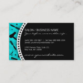 ティール（緑がかった色）の青及び黒髪のサロン用具 名刺 (裏面)