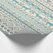 ティール(緑がかった色)の青銅色のアズテック派の雪片のトナカイのクリスマス ラッピングペーパー (角)