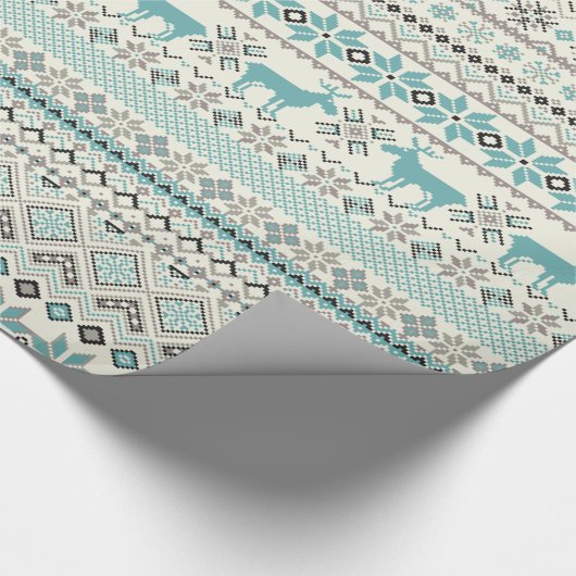 ティール（緑がかった色）の青銅色のアズテック派の雪片のトナカイのクリスマス ラッピングペーパー (角)