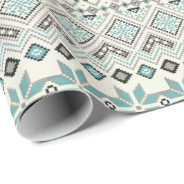 ティール（緑がかった色）の青銅色のアズテック派の雪片のトナカイのクリスマス ラッピングペーパー