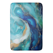 ティール（緑がかった色）の静けさ：抽象芸術海洋芸術 バスマット (正面縦)