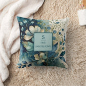 ティール(緑がかった色)の静寂:植物性至福 クッション (ブランケット)