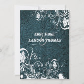 ティール（緑がかった色）の革および白いレースの結婚式招待状 招待状 (裏面)