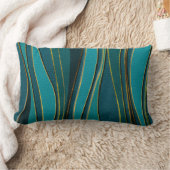ティール(緑がかった色)の革および金ゴールドの海の波パターン ランバークッション (ブランケット)