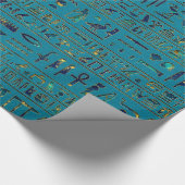 ティール(緑がかった色)の革質のエジプトのヒエログリフ ラッピングペーパー (角)