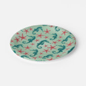 ティール（緑がかった色）の馬のパターン ペーパープレート (アングル)