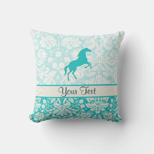 ティール（緑がかった色）の馬 クッション (正面)
