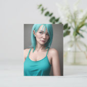 ティール(緑がかった色)の髪の女性 ポストカード (スタンド正面)