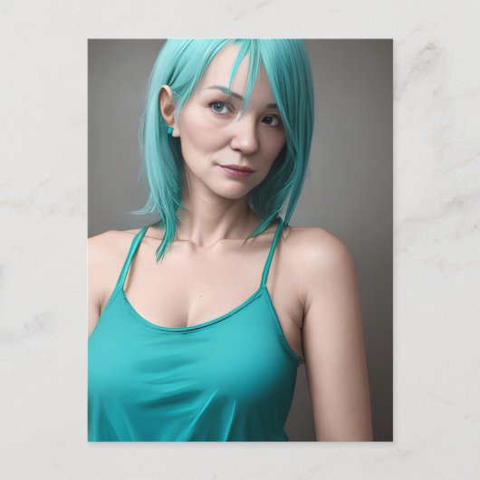ティール(緑がかった色)の髪の女性 ポストカード (正面)
