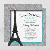 ティール(緑がかった色)の魅力的なパリのテーマのフェイクなグリッターの菓子16 招待状 (正面/裏面)