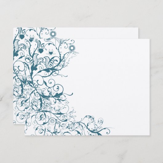 ティール（緑がかった色）の鳥と渦巻き結婚式RSVPカード 出欠カード (正面/裏面)