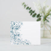 ティール（緑がかった色）の鳥と渦巻き結婚式RSVPカード 出欠カード (スタンド正面)