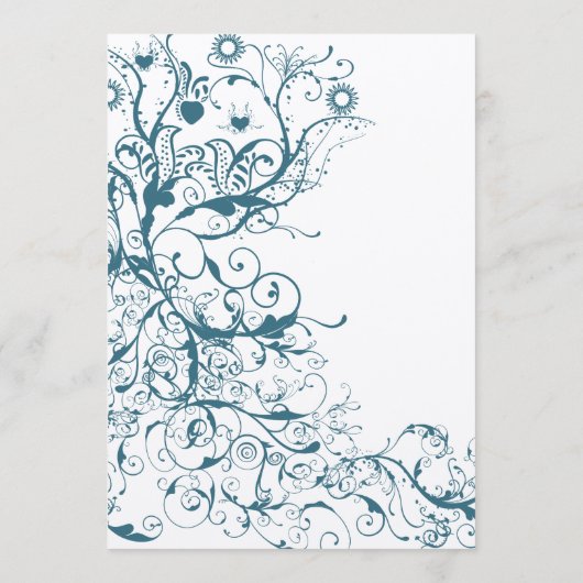 ティール(緑がかった色)の鳥と渦結婚のメニュー メニュー (裏面)