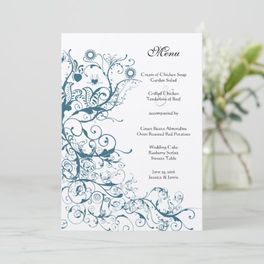 ティール(緑がかった色)の鳥と渦結婚のメニュー メニュー (スタンド正面)