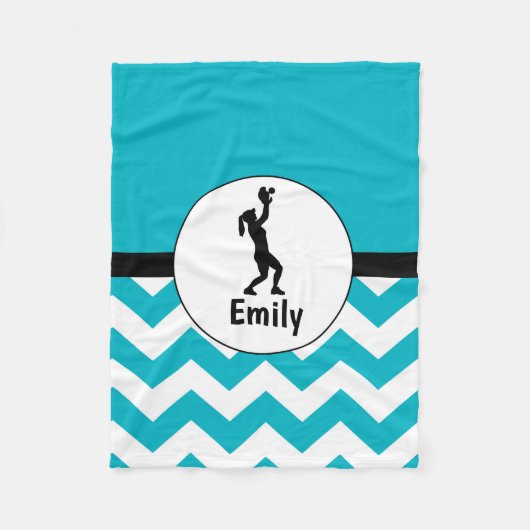 ティール(緑がかった色)の黒いソフトボールのフリースブランケット フリースブランケット (正面)