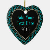 ティール（緑がかった色）の黒いハートの形のオーナメント セラミックオーナメント (右)