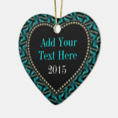 ティール（緑がかった色）の黒いハートの形のオーナメント セラミックオーナメント (左)