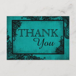 ティール（緑がかった色）の黒いレースのゴシック様式結婚式のサンキューカード サンキューカード