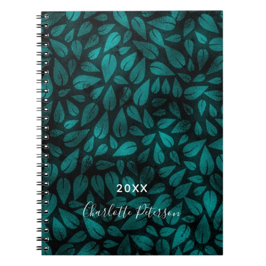 ティール（緑がかった色）の黒い緑の葉葉の名前 ノートブック (正面)
