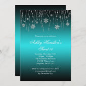 ティール(緑がかった色)の黒い雪片の菓子16冬の不思議の国 招待状 (正面/裏面)