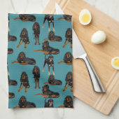 ティール(緑がかった色)の黒そしてタン キッチンタオル (四つ折り)