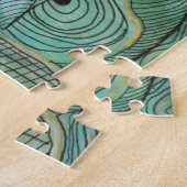 ティール(緑がかった色)の黒によって落書きされる葉および金ゴールドは困惑します ジグソーパズル (側面)