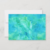 ティール(緑がかった色)のRSVP緑の水彩画の生命の樹 出欠カード (裏面)