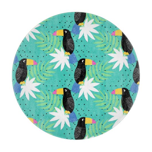 ティール（緑がかった色）のToucans カッティングボード (正面)