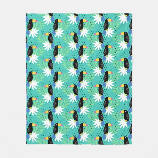 ティール（緑がかった色）のToucans フリースブランケット (正面)
