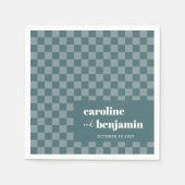 ティール(緑がかった色)はっきりしたグリーンチェッカーボードカスタムウェディング スタンダードカクテルナプキン (正面)